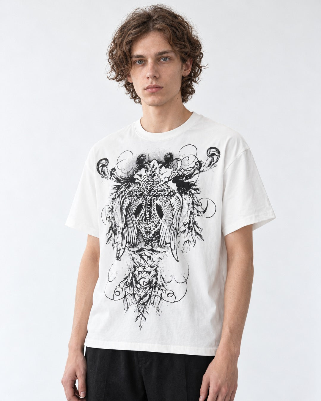 Winged Cross Gothic Print T-Shirt