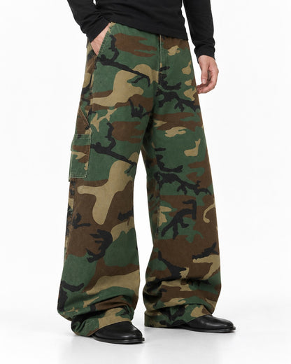 Woodland Camouflage Wide-Leg Cargo Pants