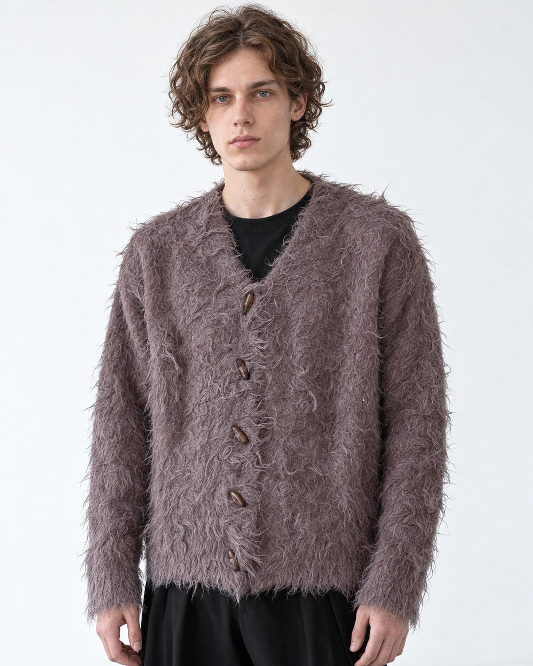 Frayed Hem Shaggy V-Neck Cardigan