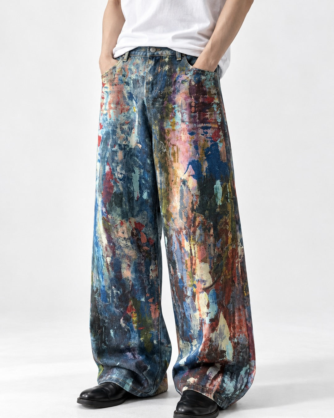 Painted Splatter Wide-Leg Jeans