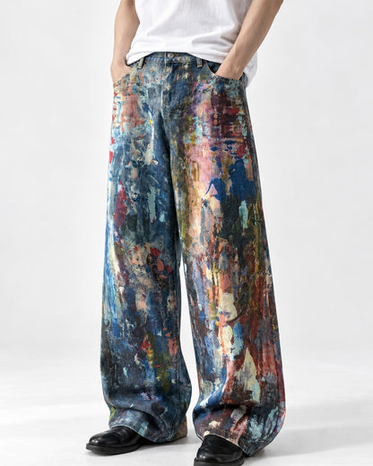 Painted Splatter Wide-Leg Jeans
