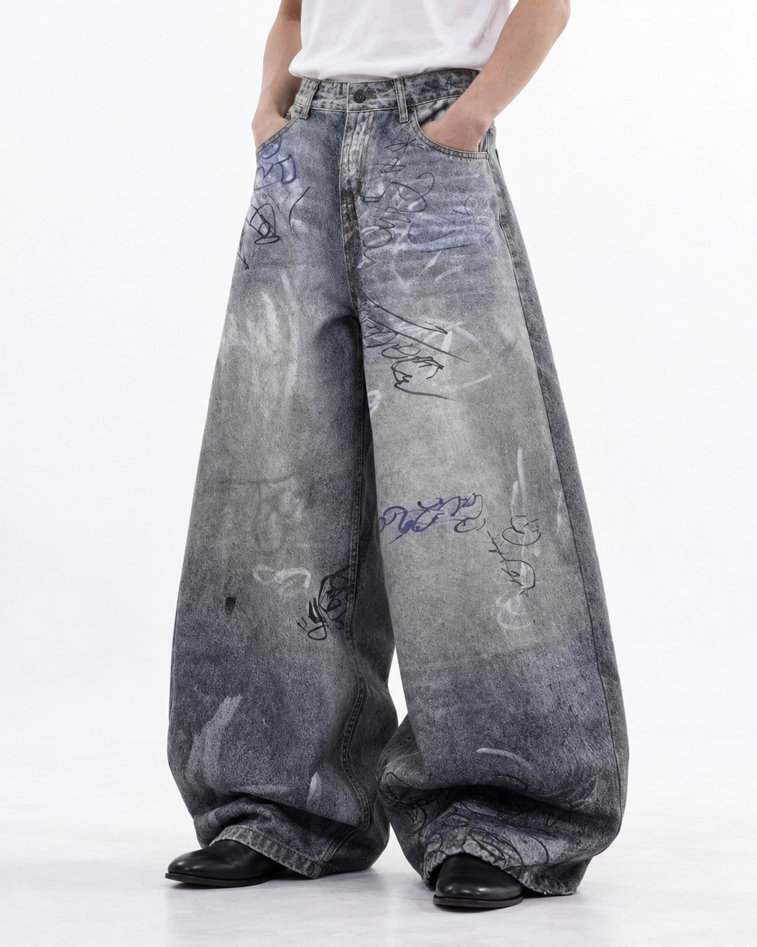 Vintage Graffiti Wide-Leg Jeans