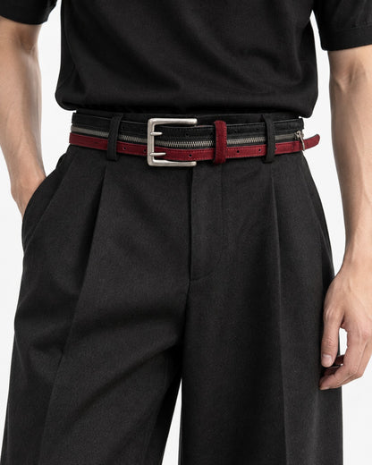 Black and Red Zipper Layer Belt