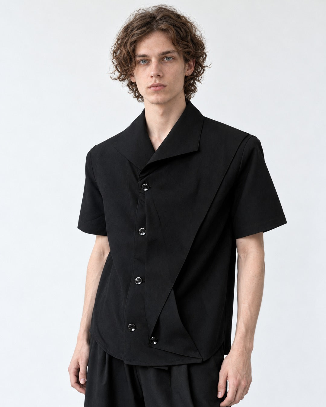 Asymmetric Overlay Short-Sleeve Shirt