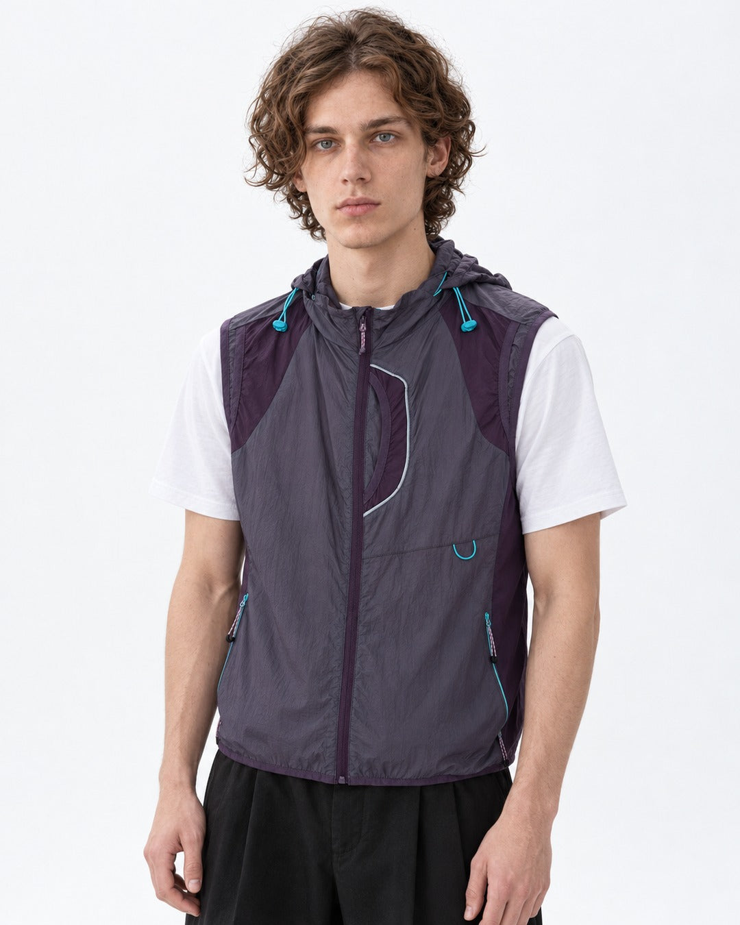 Teal Drawcord Colorblock Hooded Vest