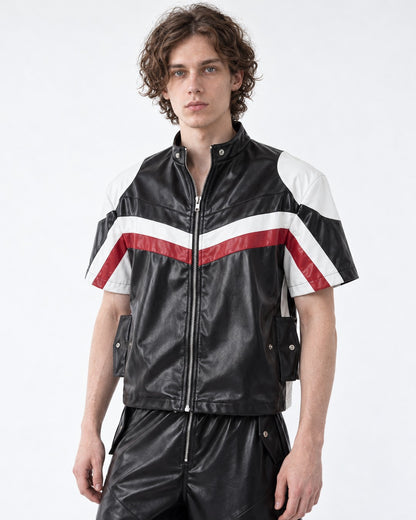 Curved Knife Leather Biker Jacket and Pants Set-Up