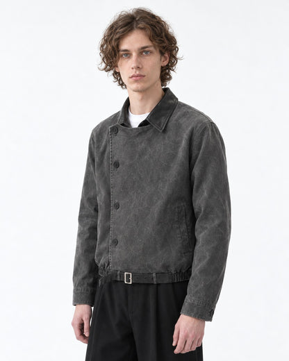 Diagonal Button Jacket with Contrast Collar