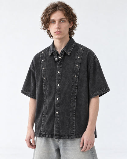 Studded-Collar Denim Shirt
