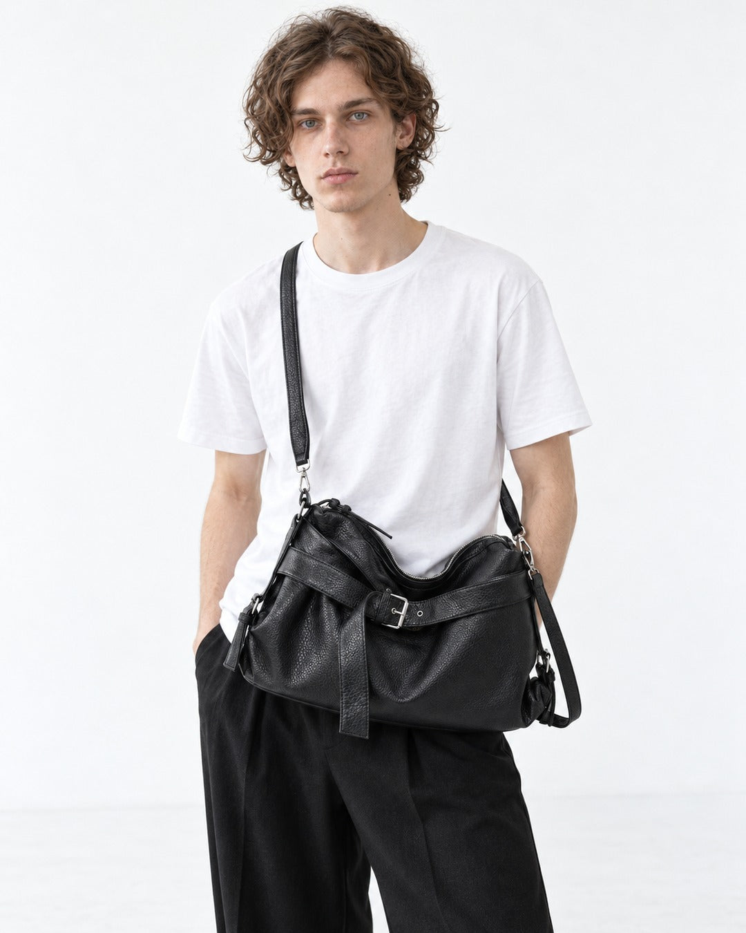 Strap-Wrapped Slouchy Hobo Bag