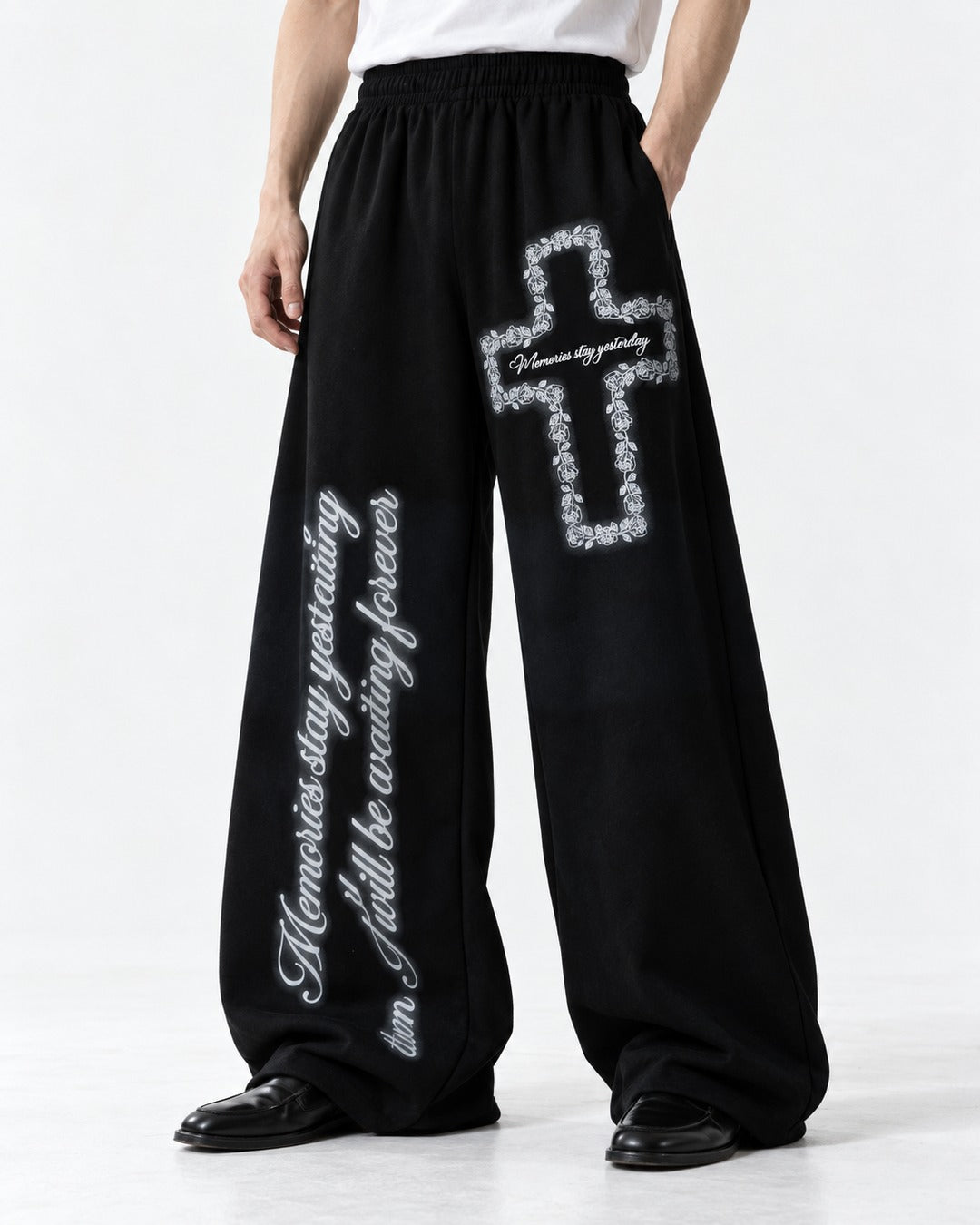 Cross Script Print Wide Sweatpants