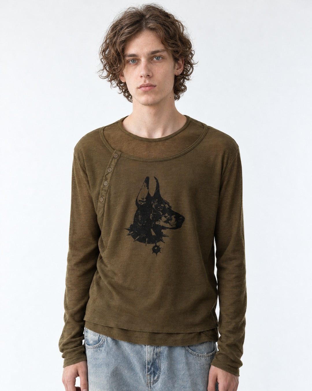 Doberman Print Layered Sheer Top