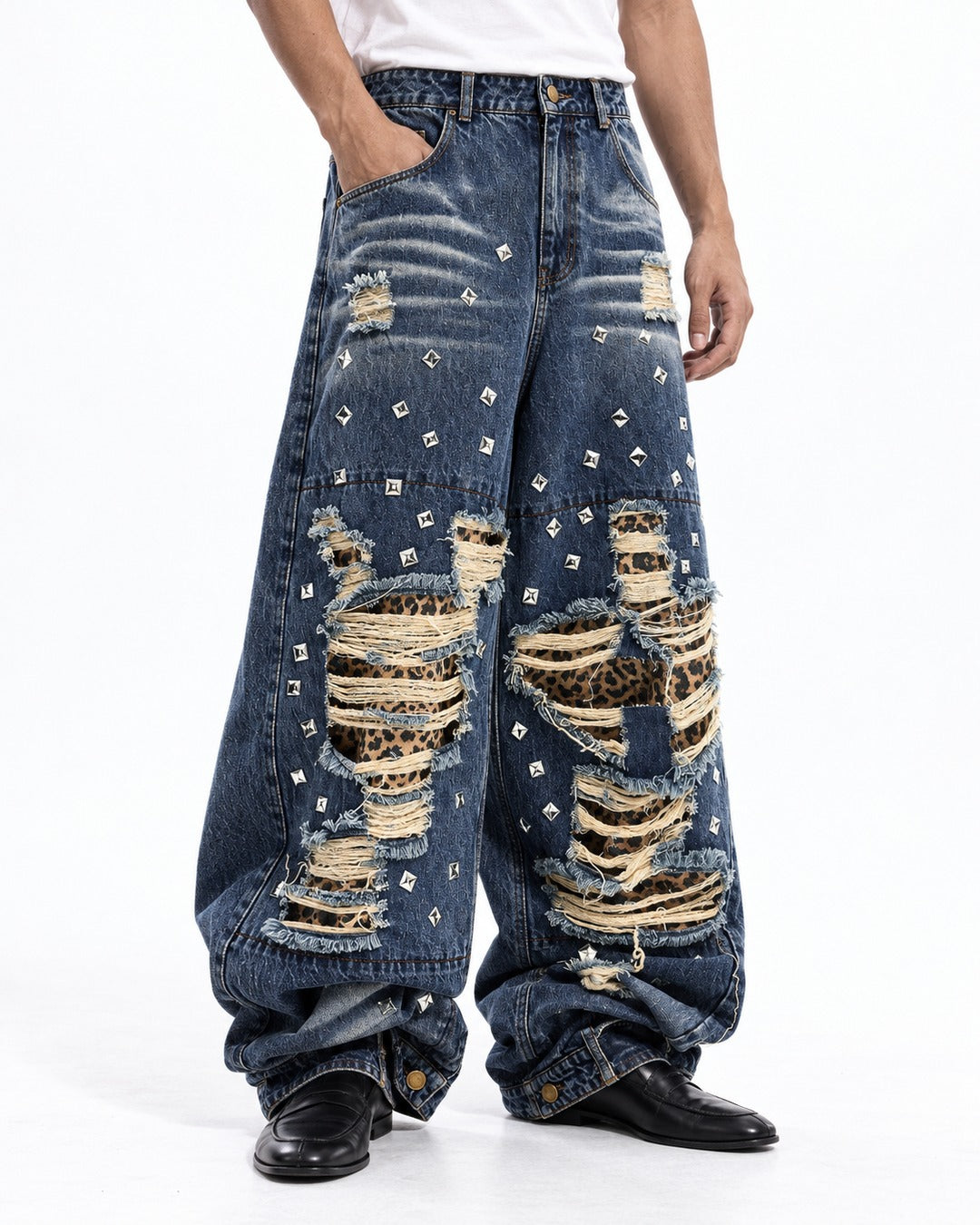 Leopard Patchwork Ripped Jeans