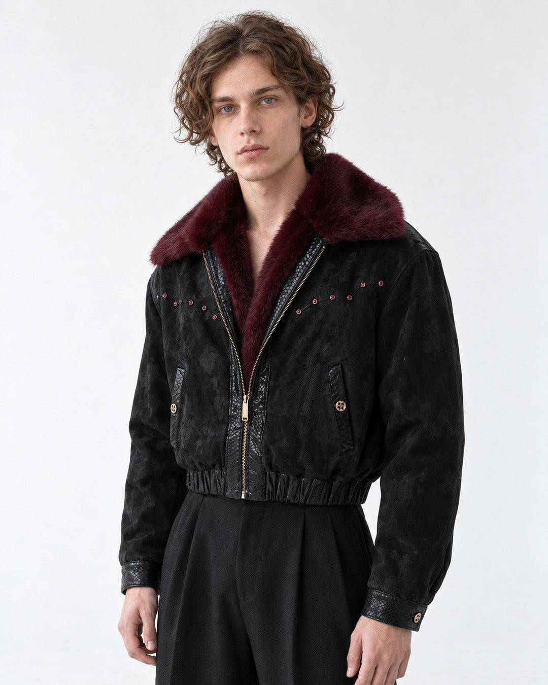 Fur Collar Embossed Jacket
