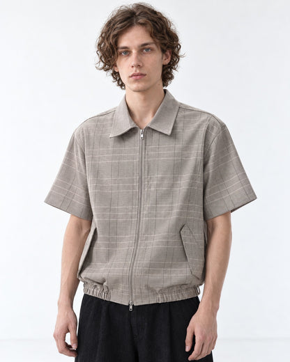 Plaid Zip Short-Sleeve Shirt Jacket