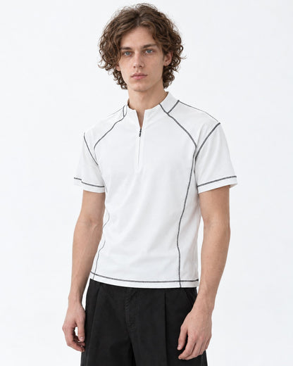 Exposed Stitch Half-Zip Top