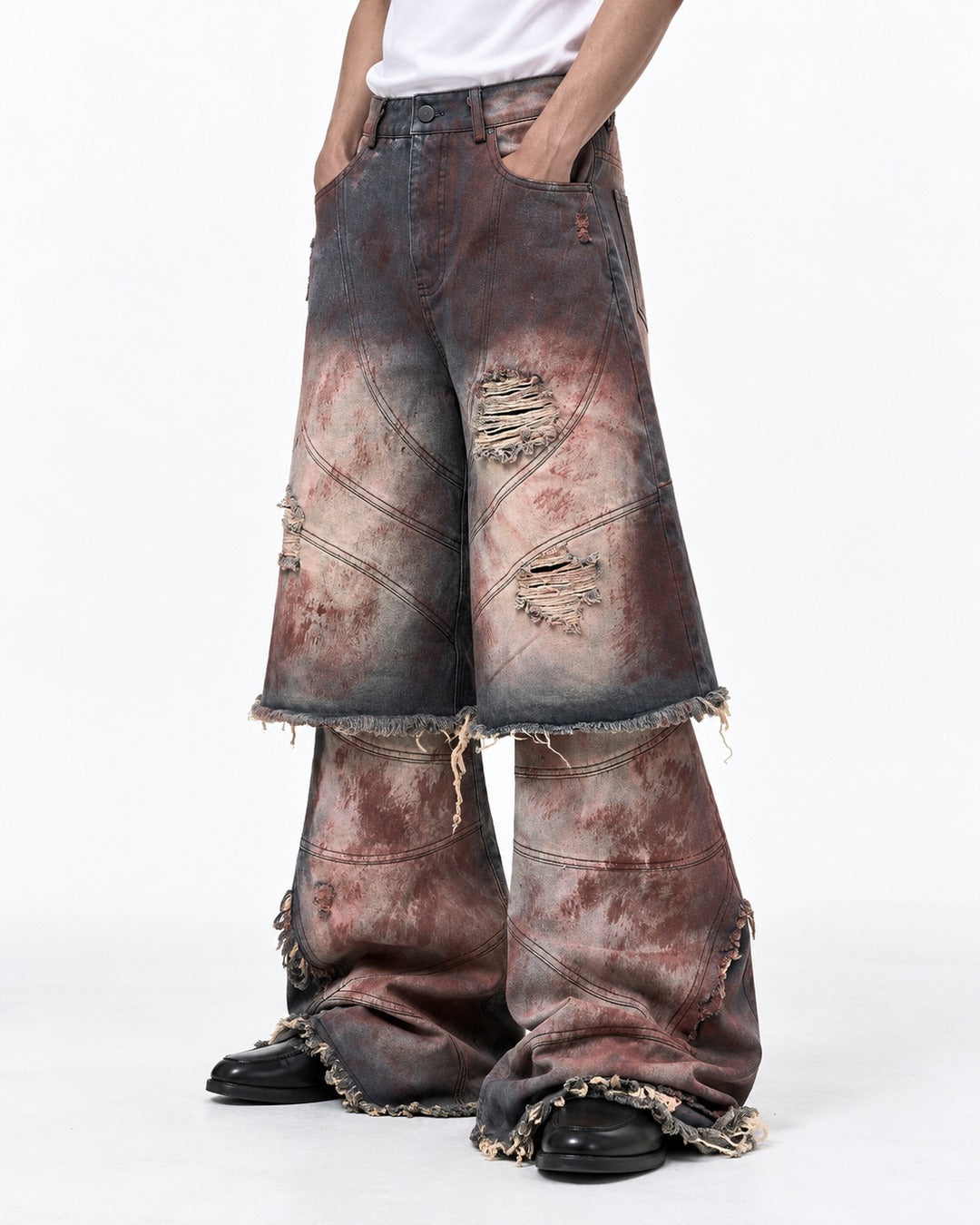 Rust Washed Layered Hem Jeans