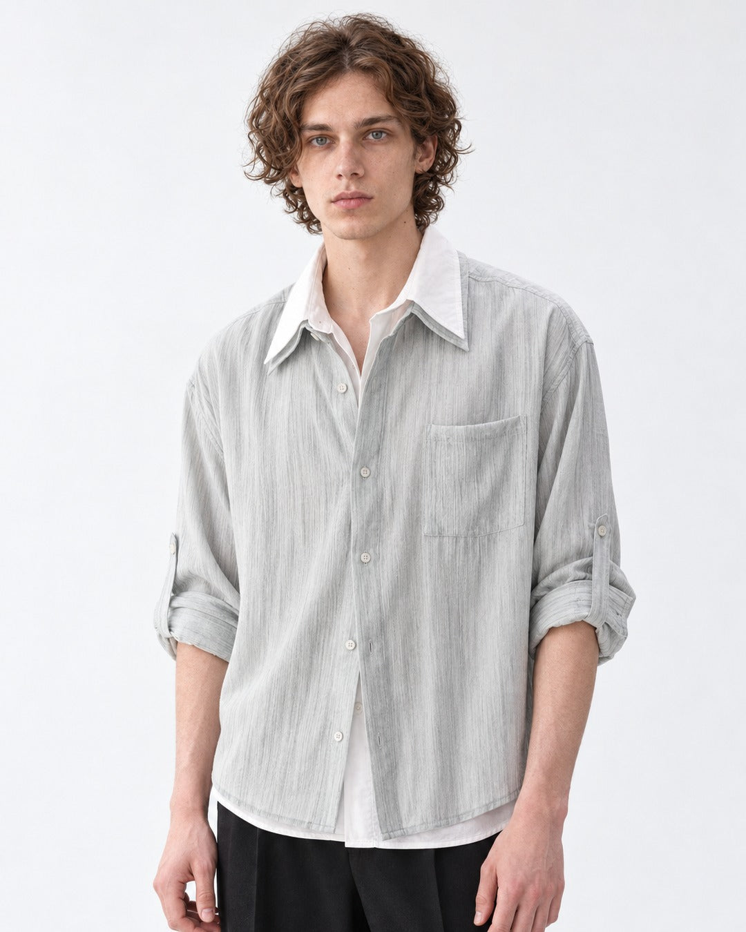 Streaked Dye Layered Collar Shirt