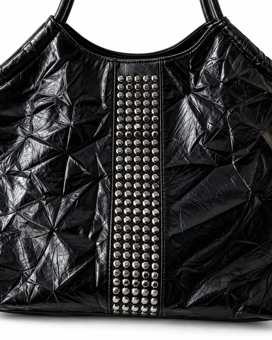 Studded Crinkle Leather Tote Bag