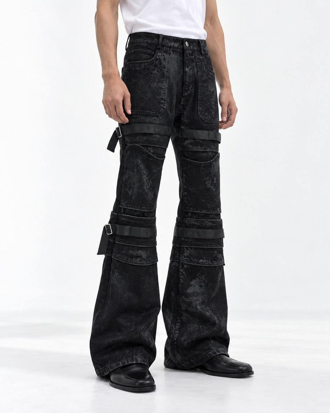 Strap Detail Flared Jeans
