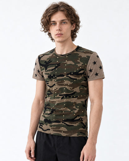 Star Print Camouflage Stud T-Shirt