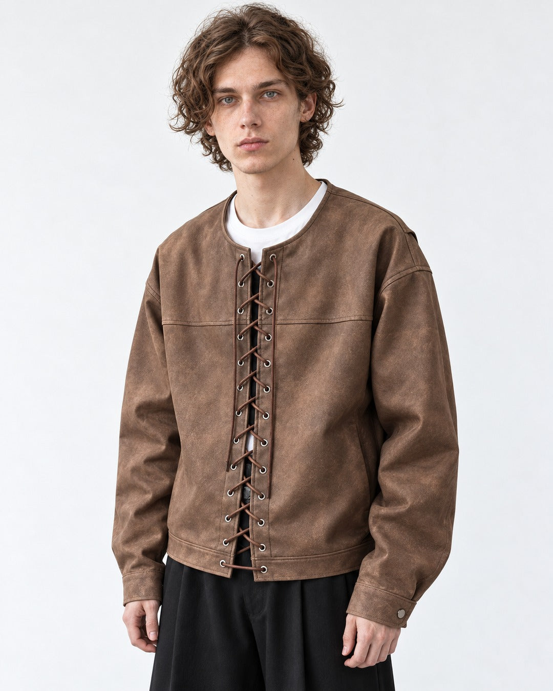 Lace-Up Faux Leather Jacket