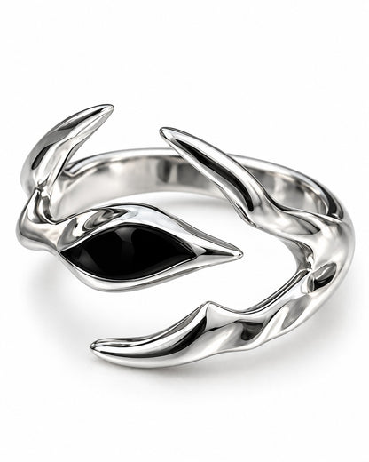 Clawed Black Stone Open Ring