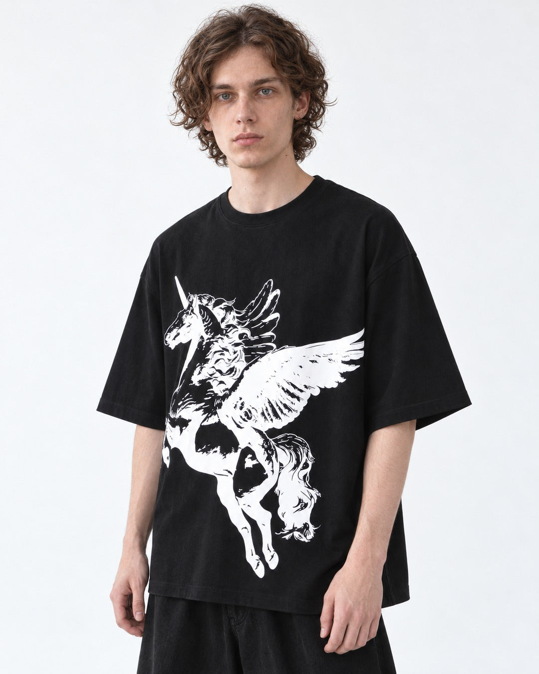 Winged Horse Print Oversized T-Shirt