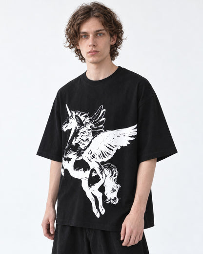 Winged Horse Print Oversized T-Shirt