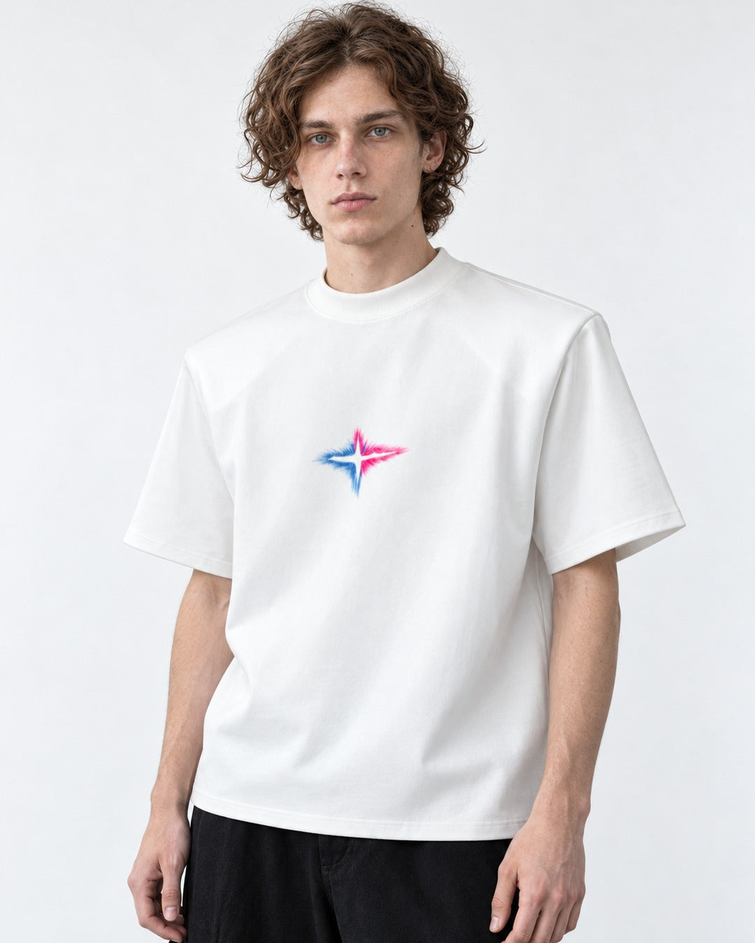 Spray-Painted Star Padded-Shoulder T-Shirt