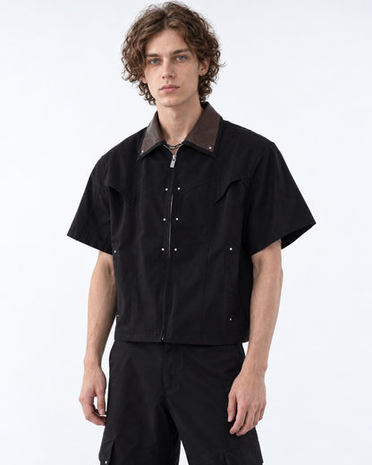 Brown Collar Studded Zip Shirt and Cargo Pants Set