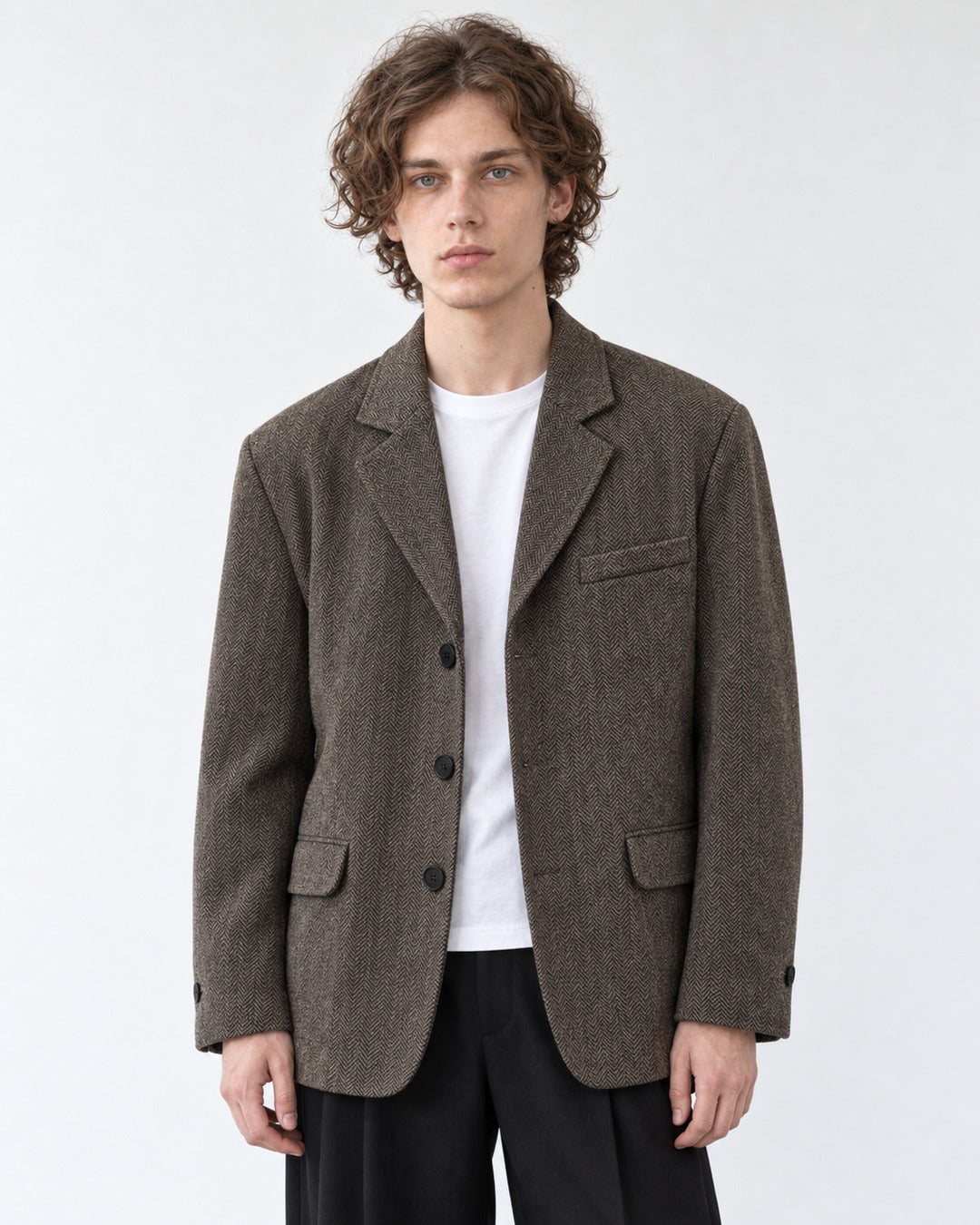 Herringbone Three-Button Blazer