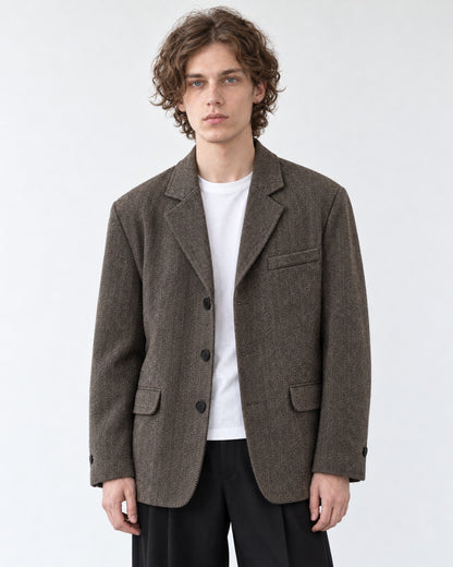 Herringbone Three-Button Blazer