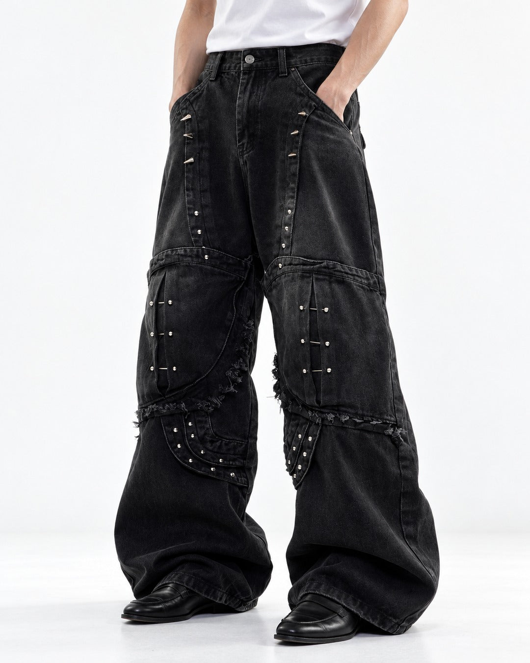 Deconstructed Rivet Denim Pants