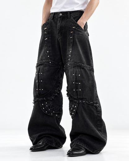 Deconstructed Rivet Denim Pants