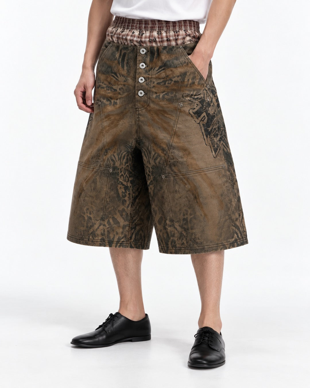 Faded Leopard Print Wide Shorts