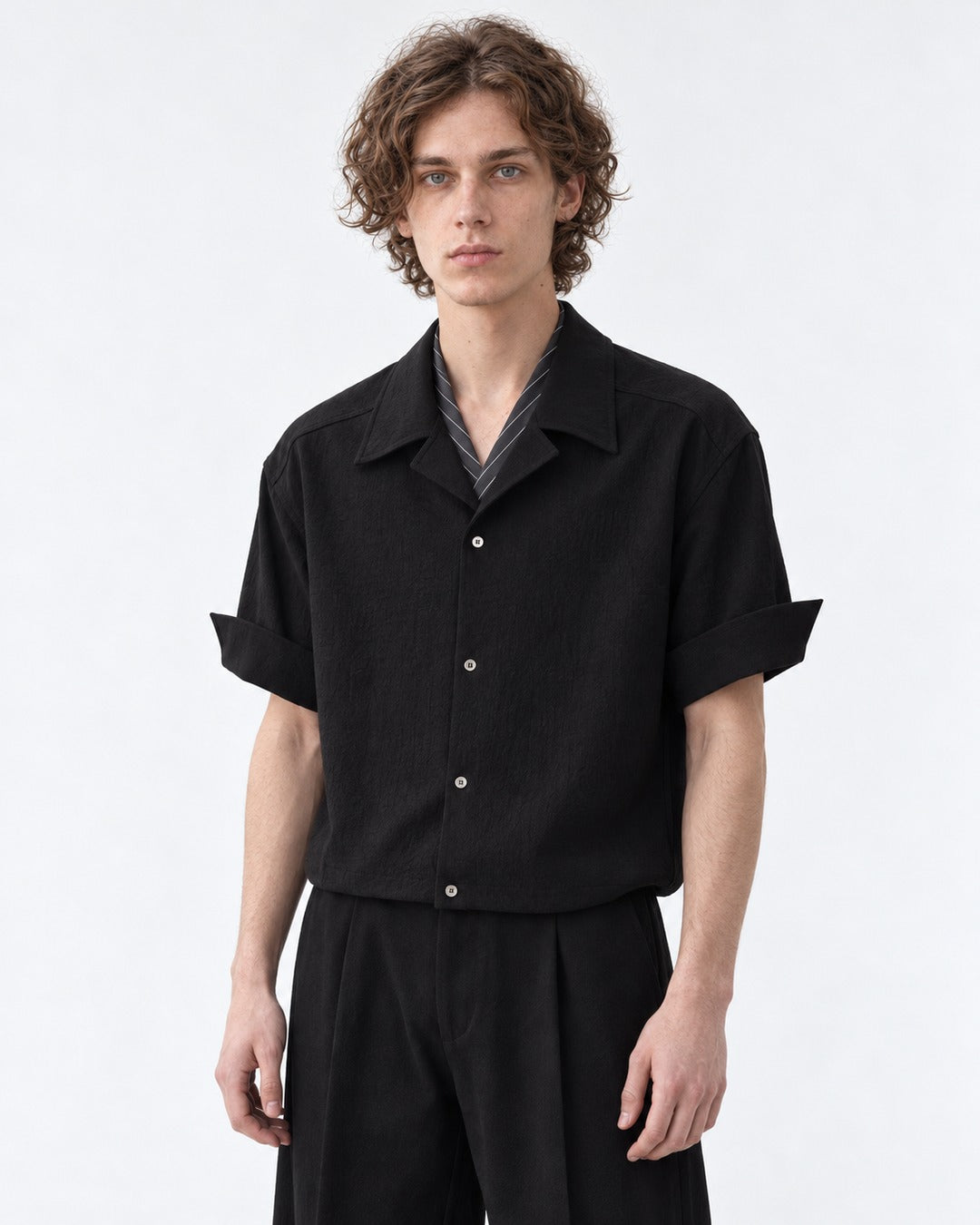 Layered-Collar Camp Shirt