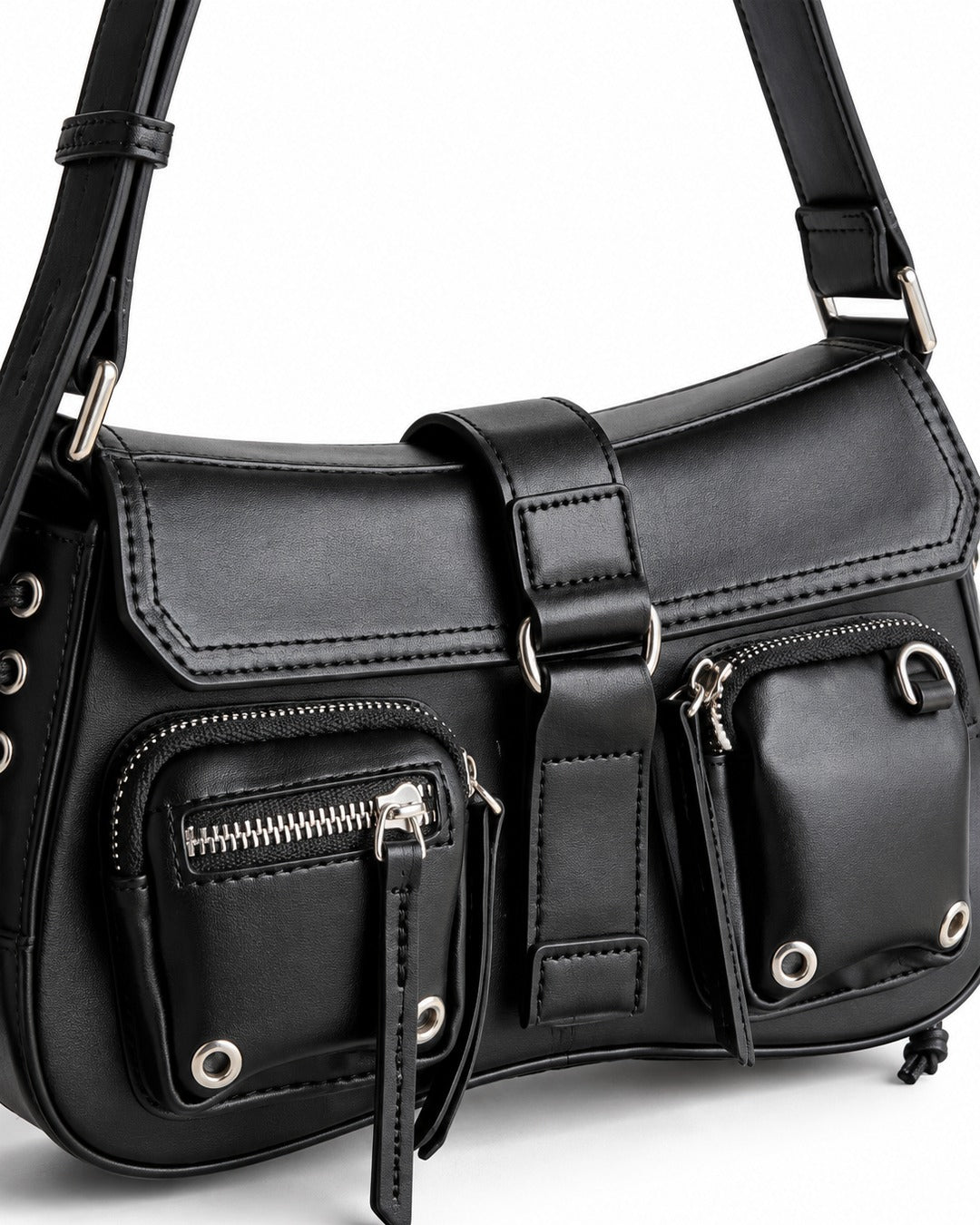 Eyelet-Pocket Biker Shoulder Bag