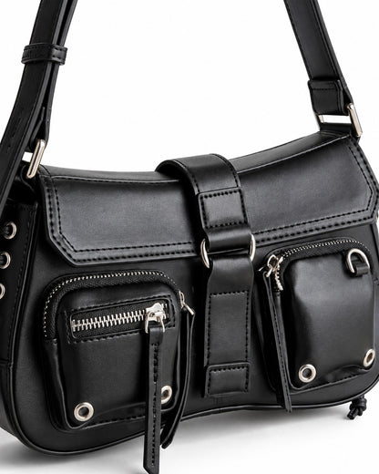 Eyelet-Pocket Biker Shoulder Bag