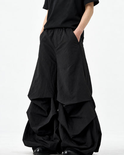 Gathered Wide-Leg Parachute Pants