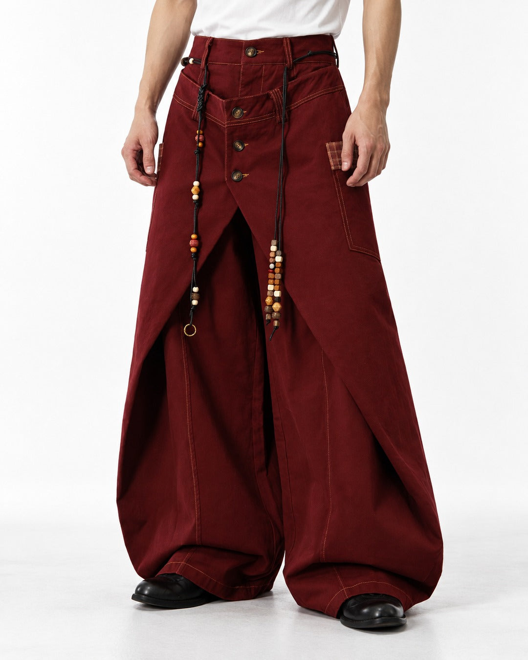 Wrap Front Wide-Leg Trousers