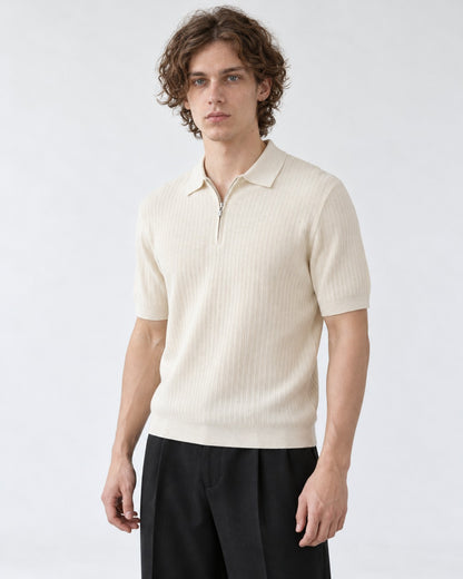 Ribbed Half-Zip Knit Polo
