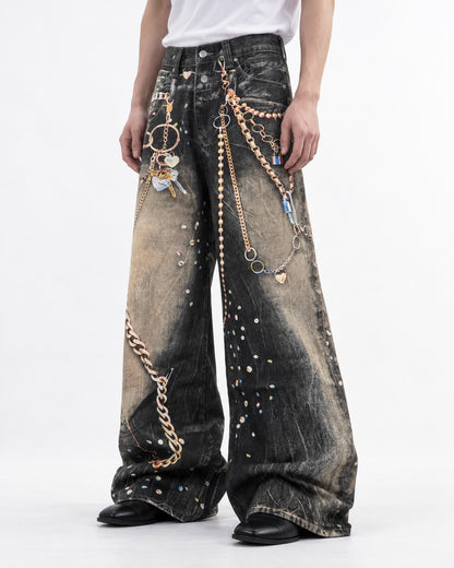 American Chain Print Denim Pants
