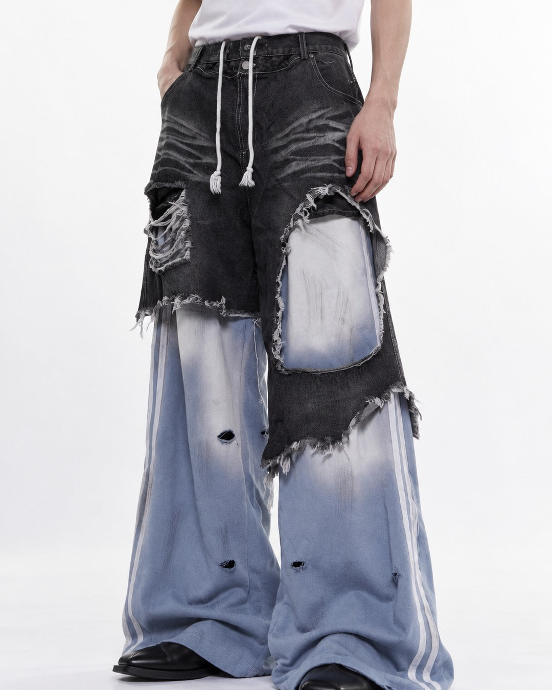 Faux Two-Piece Patchwork Pants