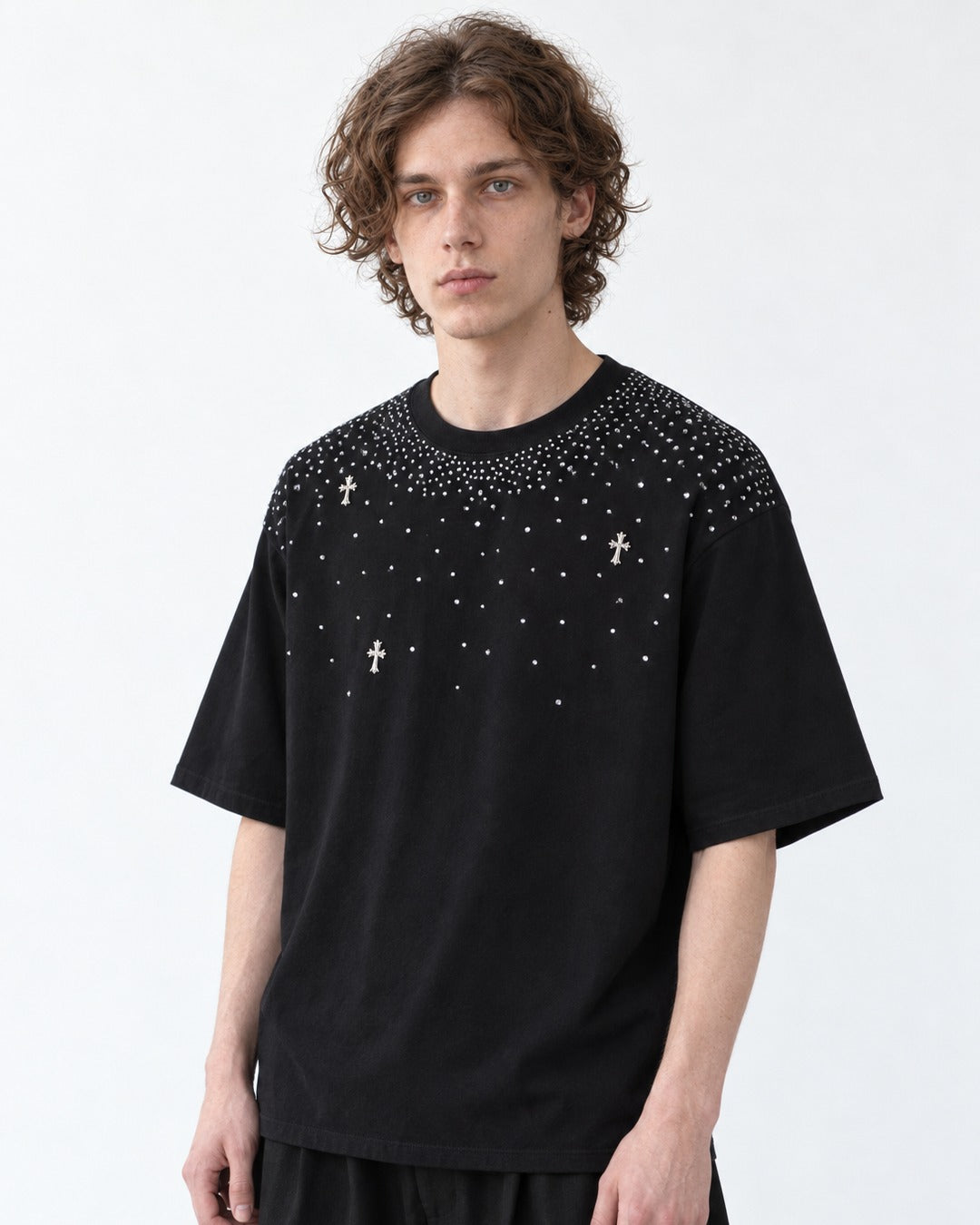 Scattered Rhinestone Cross T-Shirt