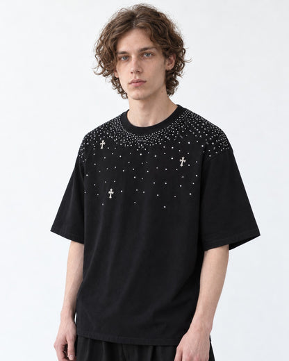 Scattered Rhinestone Cross T-Shirt