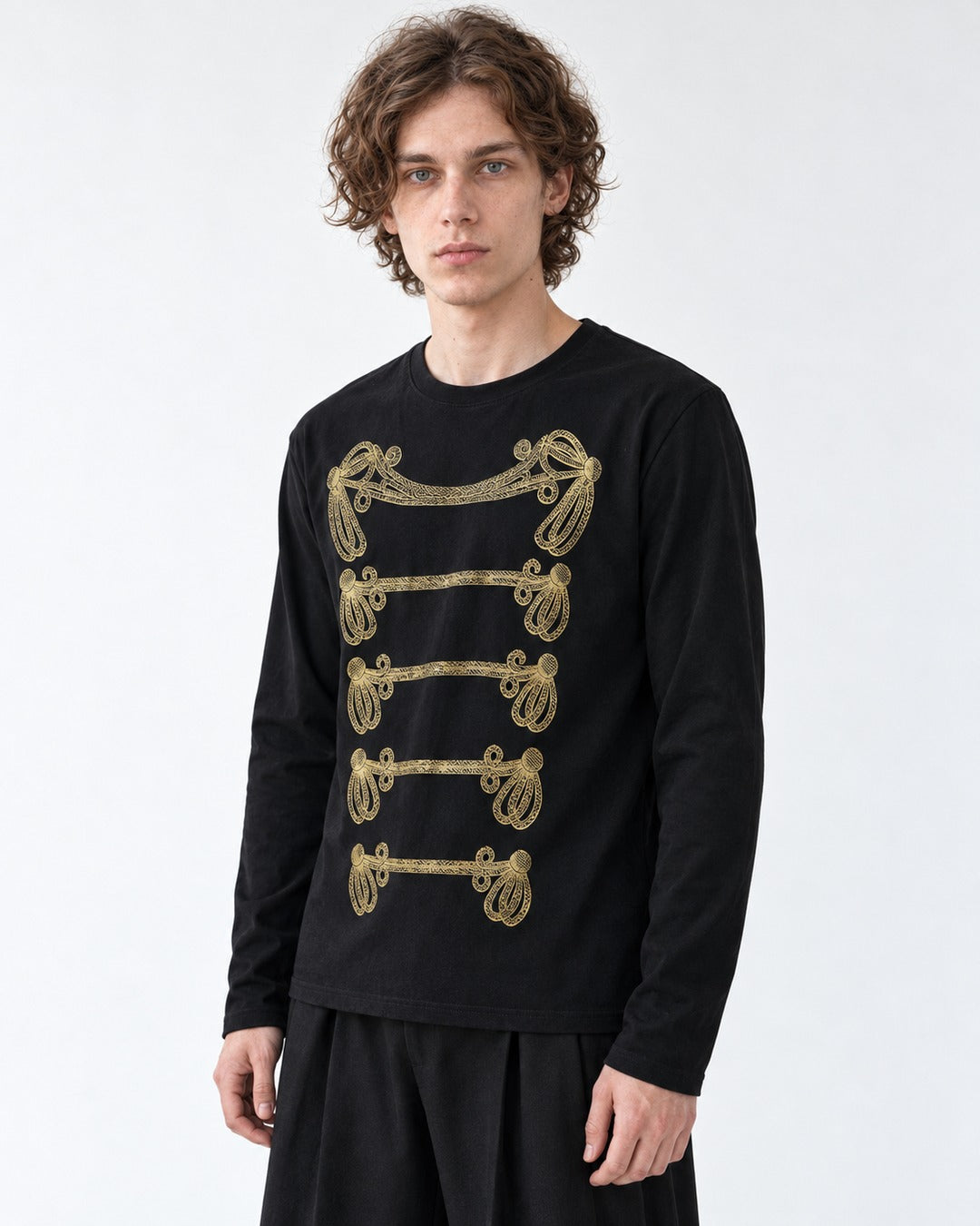 Gold Foil Braid Print Long Sleeve Tee