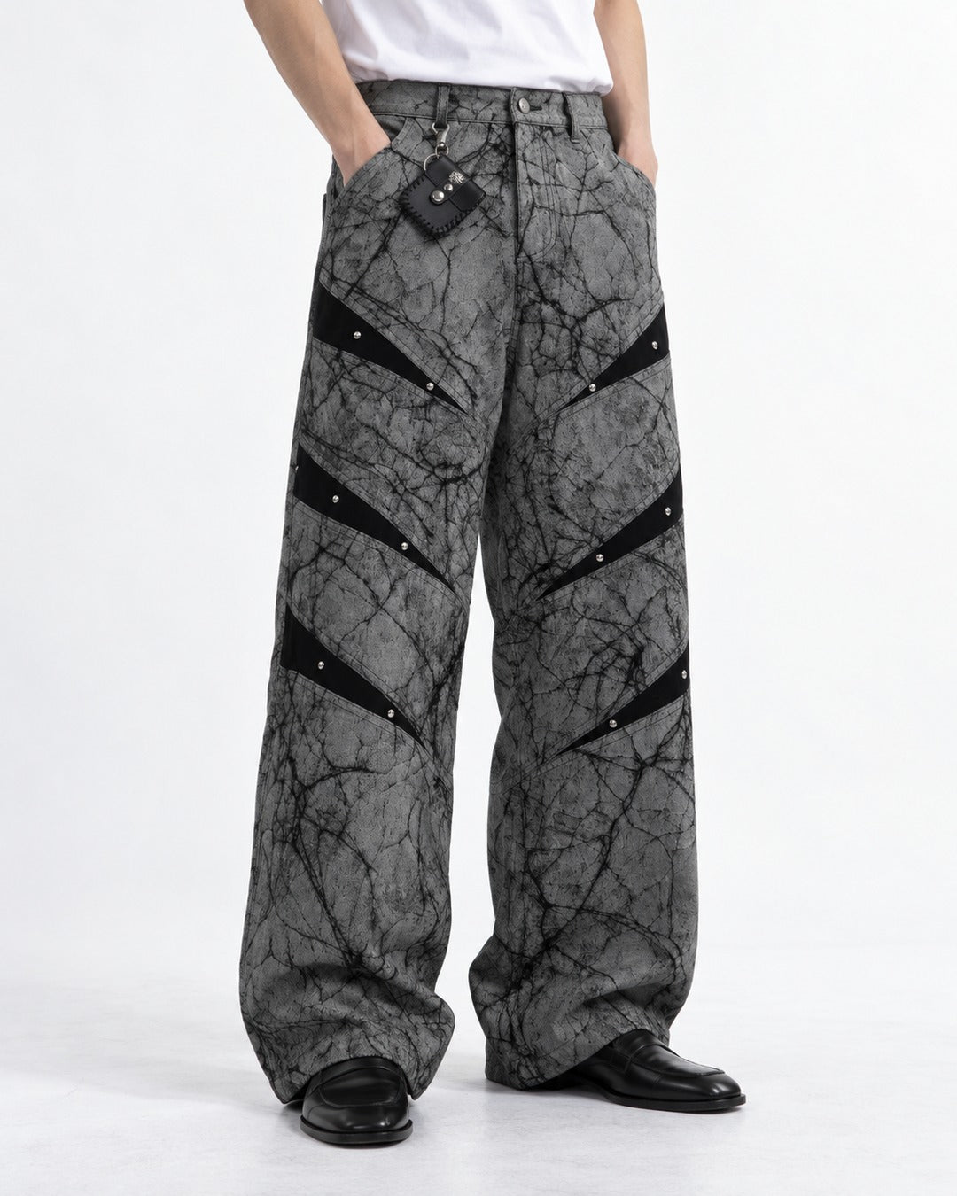 Cracked Rivet Patchwork Jeans