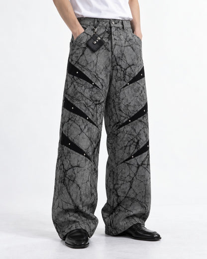 Cracked Rivet Patchwork Jeans