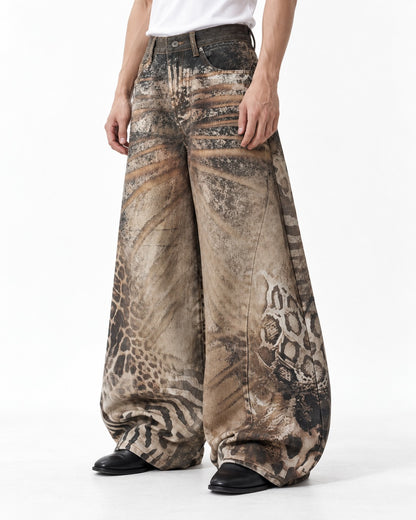 Animal Print Wide Denim Pants