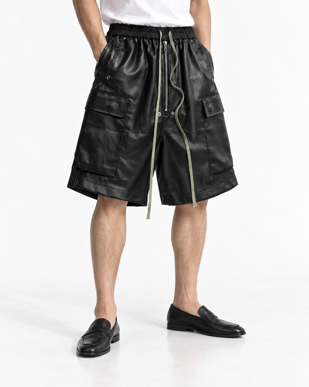 Coated Faux Leather Cargo Shorts